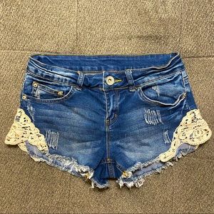 Distressed Lace Jean Shorts, Low Rise by Ardene
